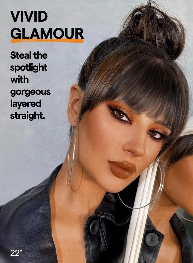 GORGIUS Highlight Straight Layered Wigs with Bangs Glueless Black Mixed Brown Wig 22 Inch Put On Go Wigs Crafted with Style-Archive Premium Fiber Natural Hairline - Image 3